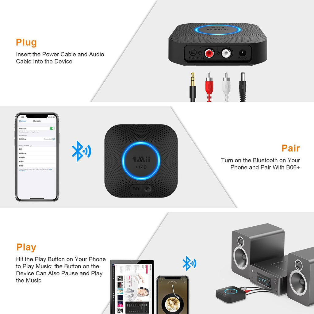 [Upgraded]  B06 plus Bluetooth Receiver, Hifi Wireless Audio Adapter, Bluetooth 5.3 Receiver with 3D Surround Aptx HD Aptx Adaptive for Home Music Streaming Stereo System