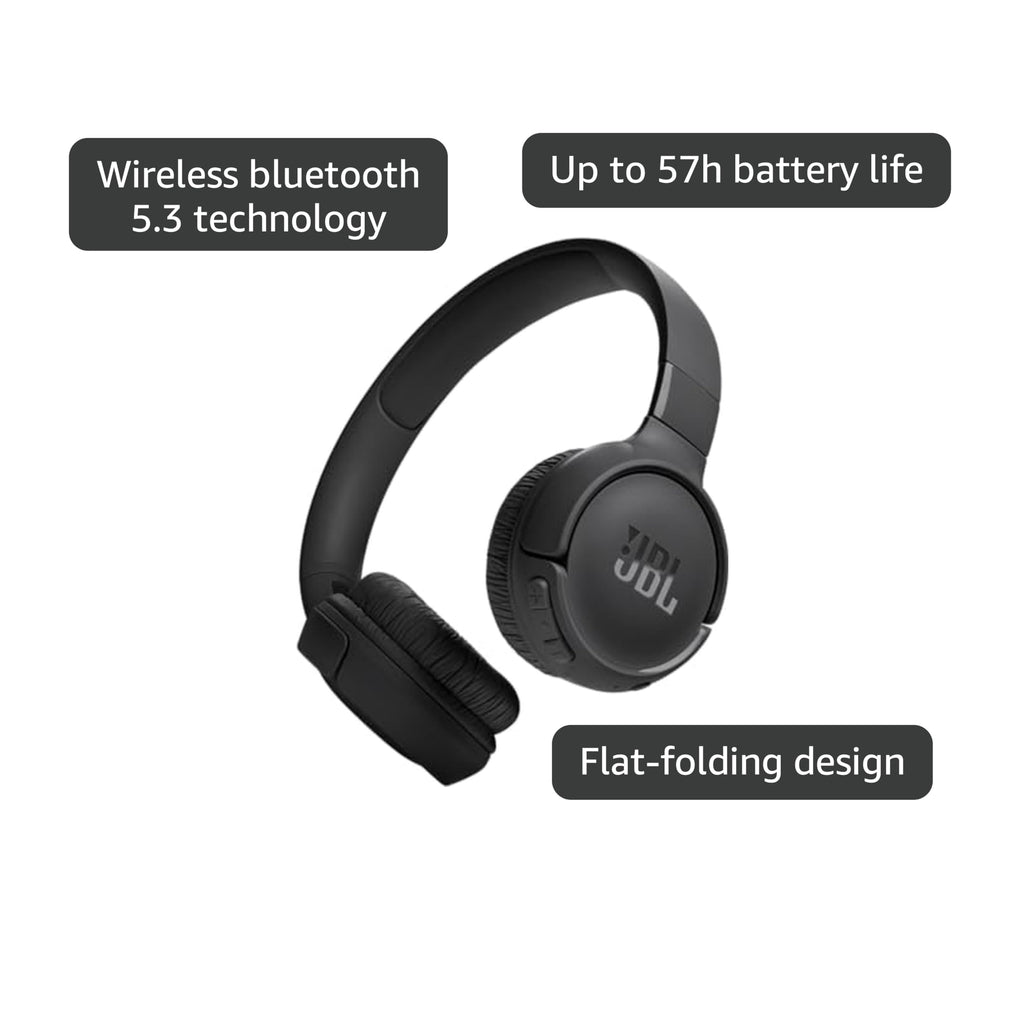 JBL Tune 520BT - Wireless On-Ear Headphones, Up to 57H Battery Life and Speed Charge, Lightweight, Comfortable and Foldable Design, Hands-Free Calls with Voice Aware (White)