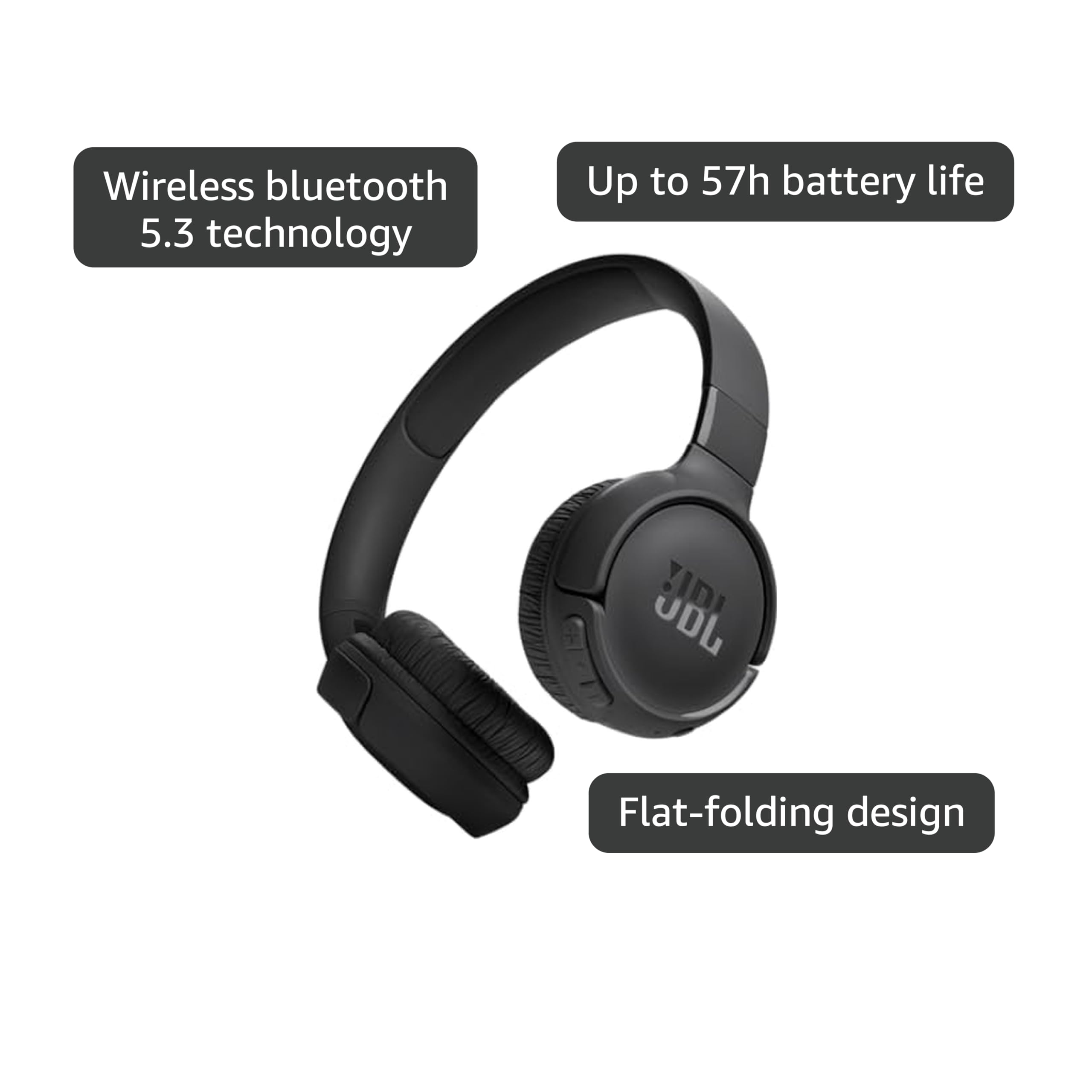 JBL Tune 520BT - Wireless On-Ear Headphones, Up to 57H Battery Life and Speed Charge, Lightweight, Comfortable and Foldable Design, Hands-Free Calls with Voice Aware (White)