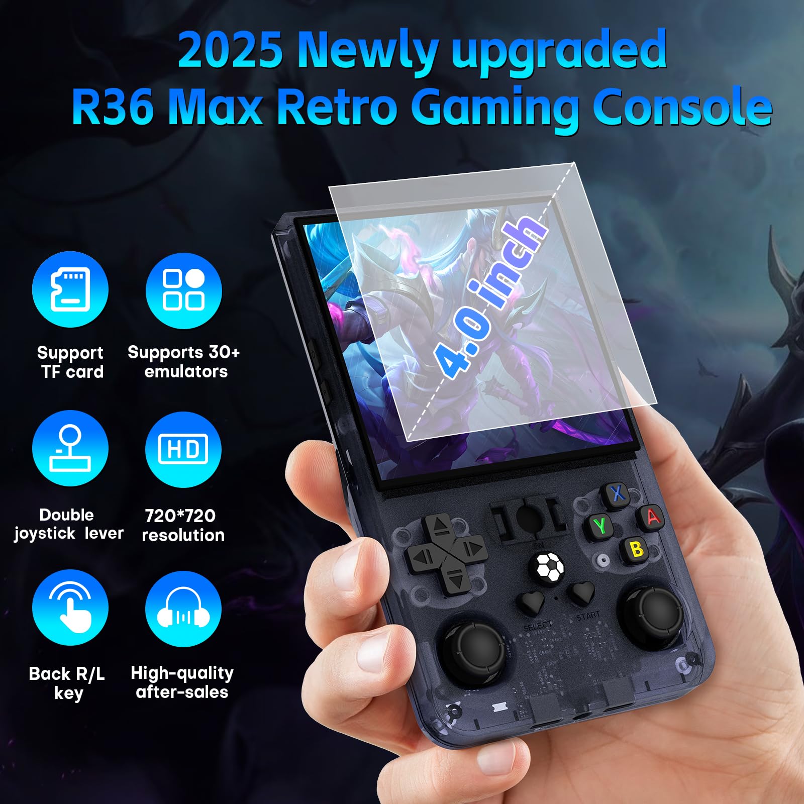 R36 Max Retro Gaming Console, Retro Handheld Console 4.0'' Screen Linux System, 64G TF Card, 4000mAh Rechargeable Portable Pocket Arcade