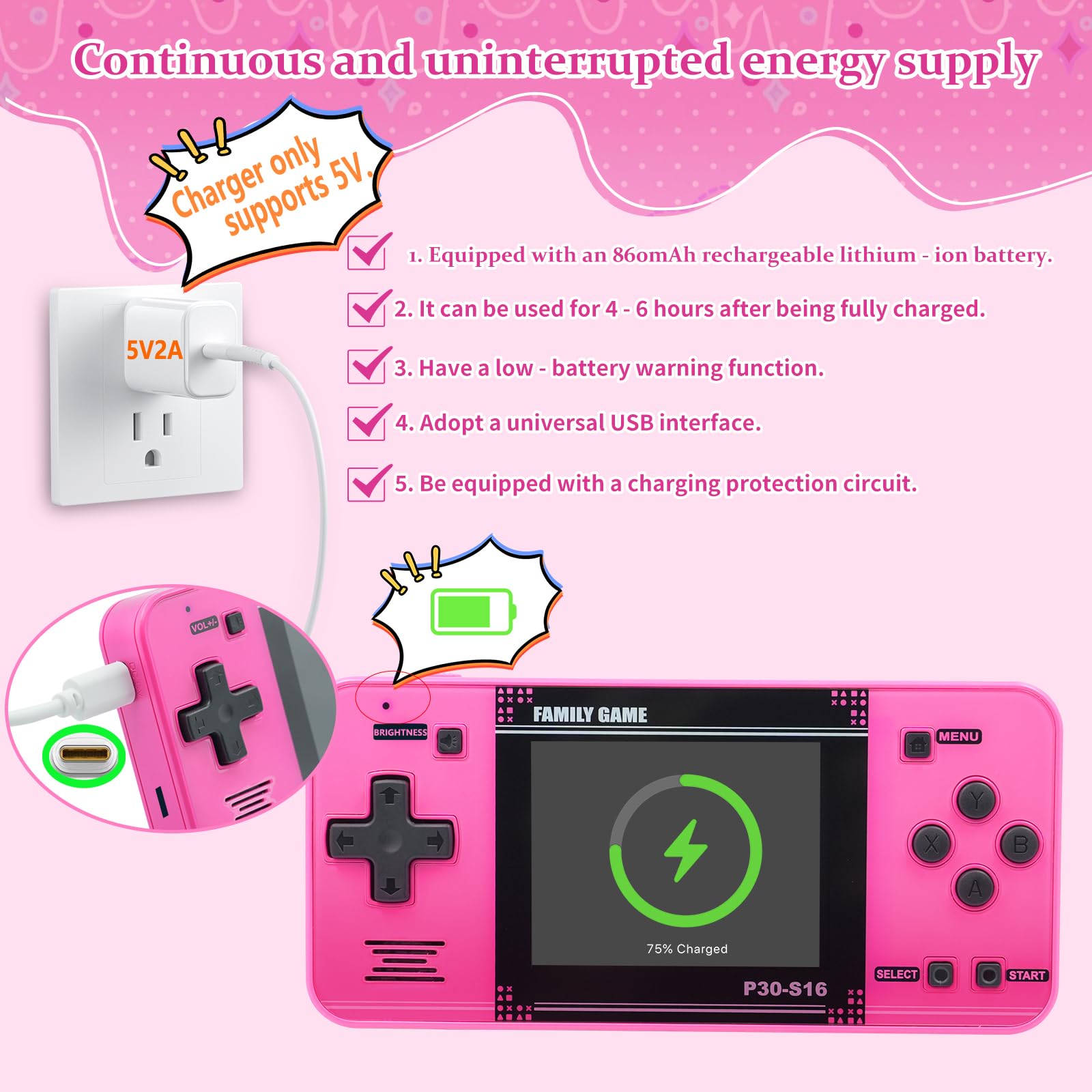 Portable Gaming Player with Rechargeable Battery 3.0" LCD Screen, Mini Arcade Electronic