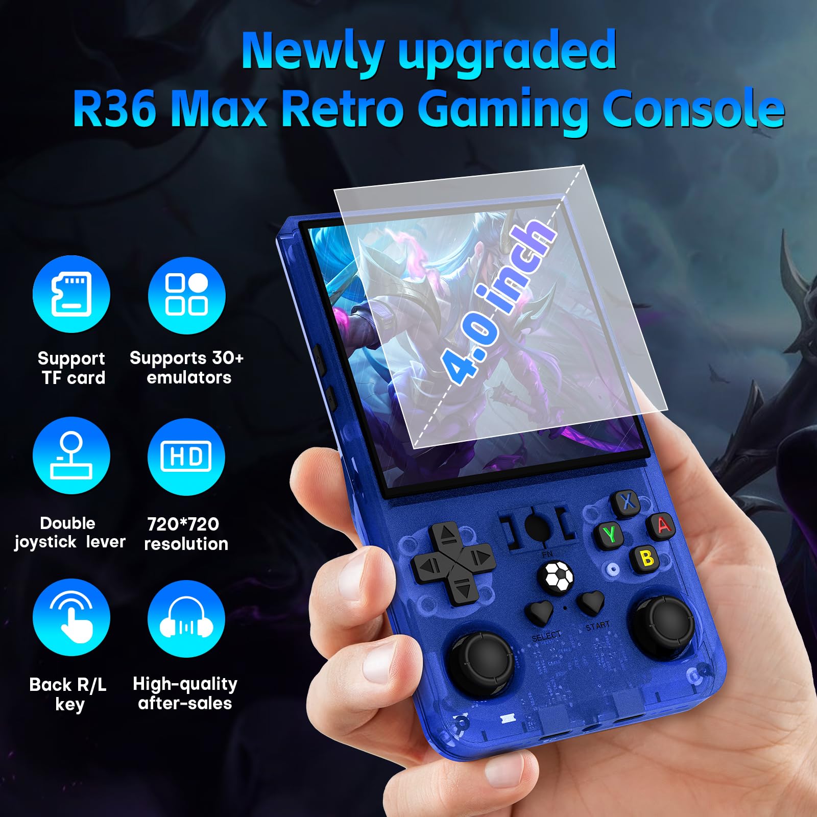 R36 Max Retro Gaming Console, Retro Handheld Console 4.0'' Screen Linux System, 64G TF Card, 4000mAh Rechargeable Portable Pocket Arcade