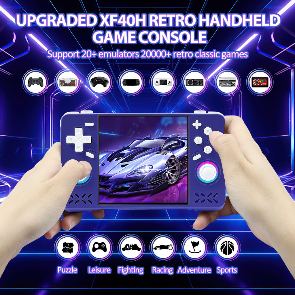 Upgraded XF40H Handheld Game Console, Retro Gaming Console Preloaded Classic Games with Multiple Emulators, 4.0 Inch 4K HD IPS Screen Open Source Linux System, Pocket Video Gaming (Black-128G)