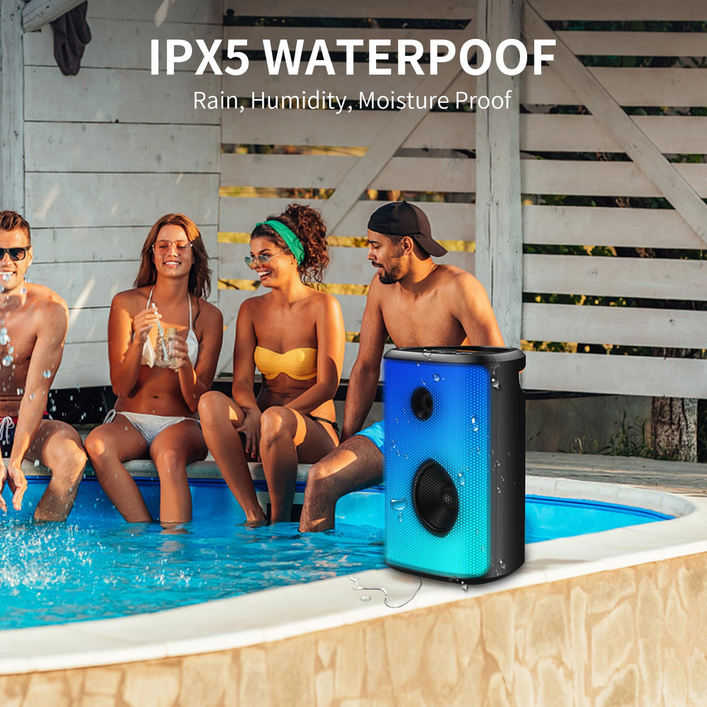 BUGANI Loud Bluetooth Speaker, 80W Portable Wireless Speakers with Punchy Bass and Loud Sound, LED Lights, 15H Playtime, IPX6 Waterproof, Support AUX/TF Card/USB, Big Party Speaker for Outdoor
