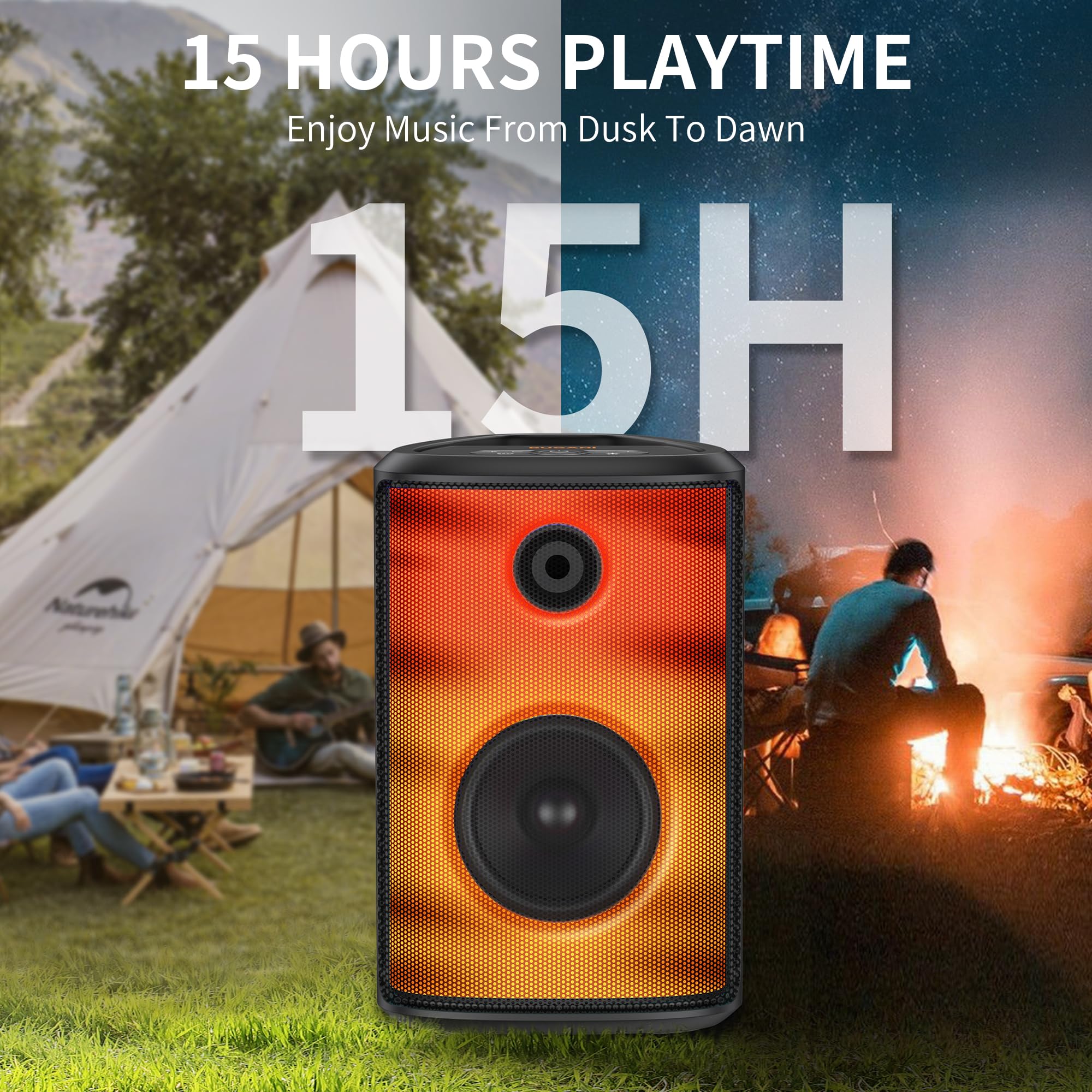 BUGANI Loud Bluetooth Speaker, 80W Portable Wireless Speakers with Punchy Bass and Loud Sound, LED Lights, 15H Playtime, IPX6 Waterproof, Support AUX/TF Card/USB, Big Party Speaker for Outdoor