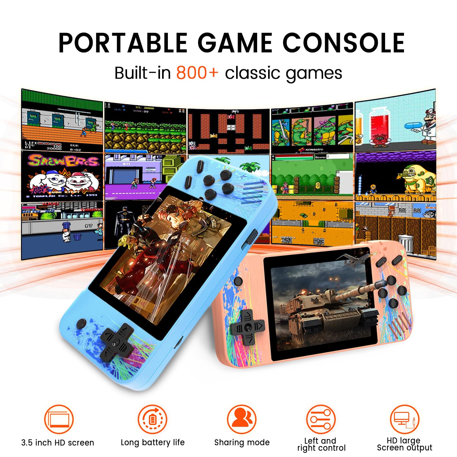 3.5" HD Screen Handheld Game -Preloaded 800 Retro Video Games, 2025 New Portable Gaming Player for Birthday Home Travel Xmas Gift (Blue)