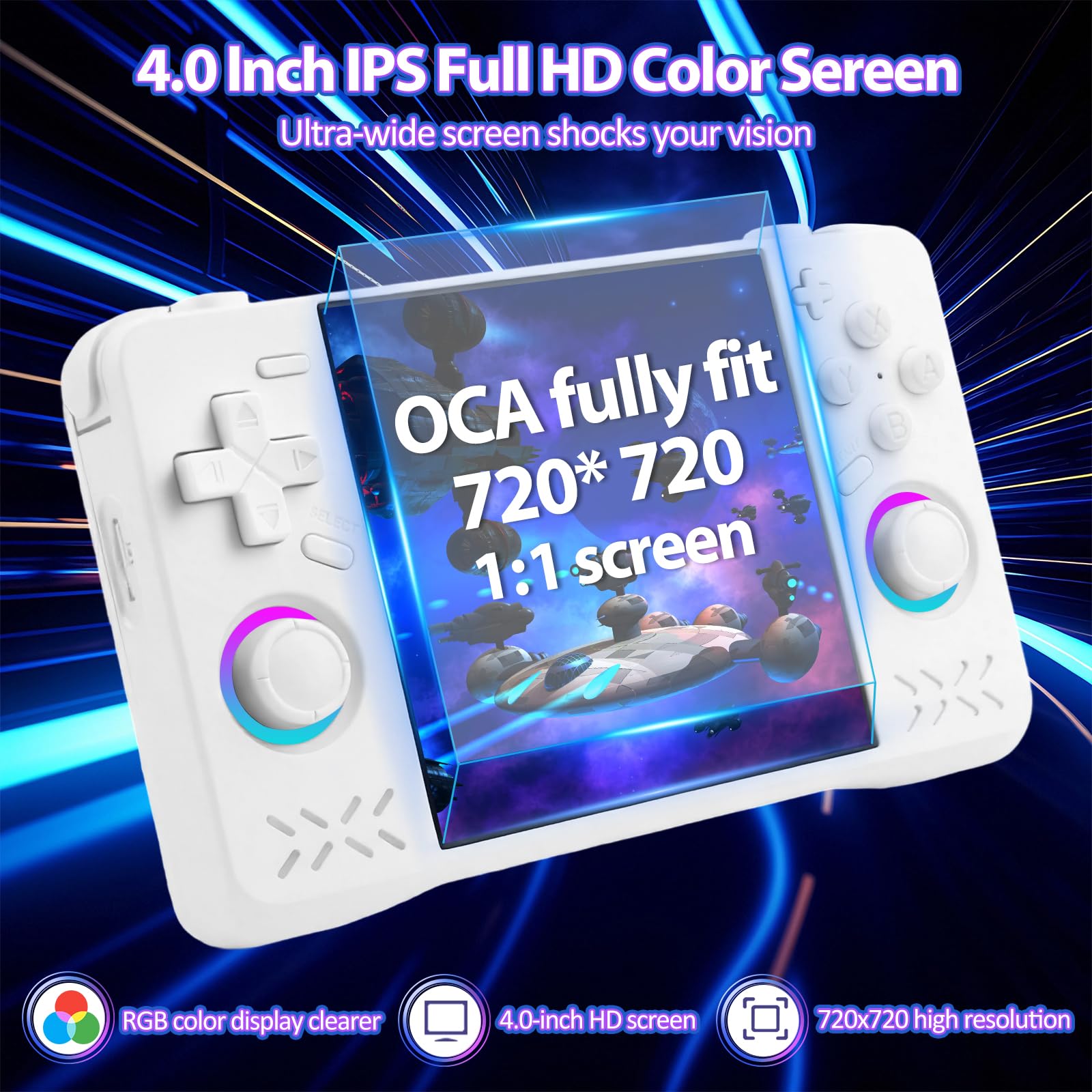 Upgraded XF40H Handheld Game Console, Retro Gaming Console Preloaded Classic Games with Multiple Emulators, 4.0 Inch 4K HD IPS Screen Open Source Linux System, Pocket Video Gaming (Black-128G)