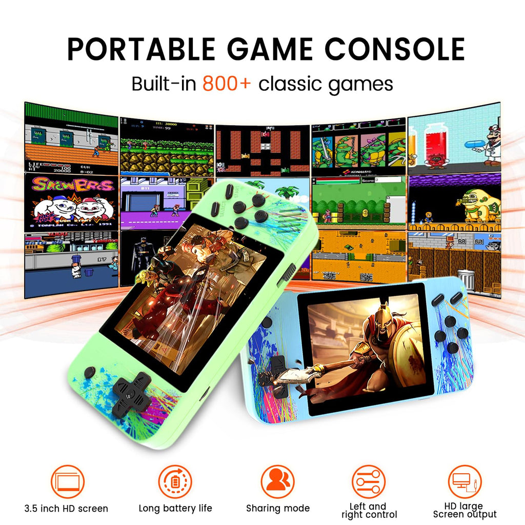 3.5" HD Screen Handheld Game -Preloaded 800 Retro Video Games, 2025 New Portable Gaming Player for Birthday Home Travel Xmas Gift (Blue)