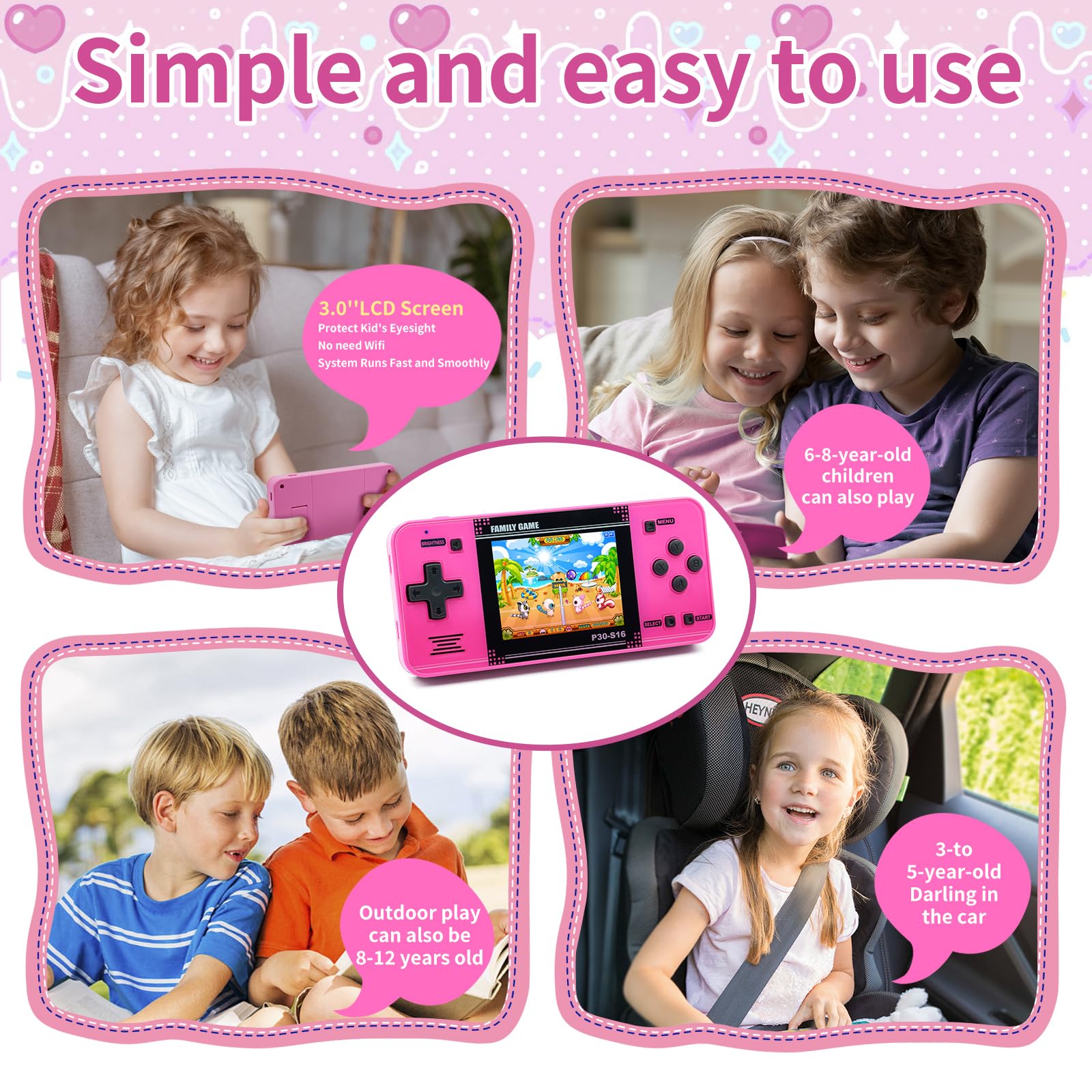Portable Gaming Player with Rechargeable Battery 3.0" LCD Screen, Mini Arcade Electronic