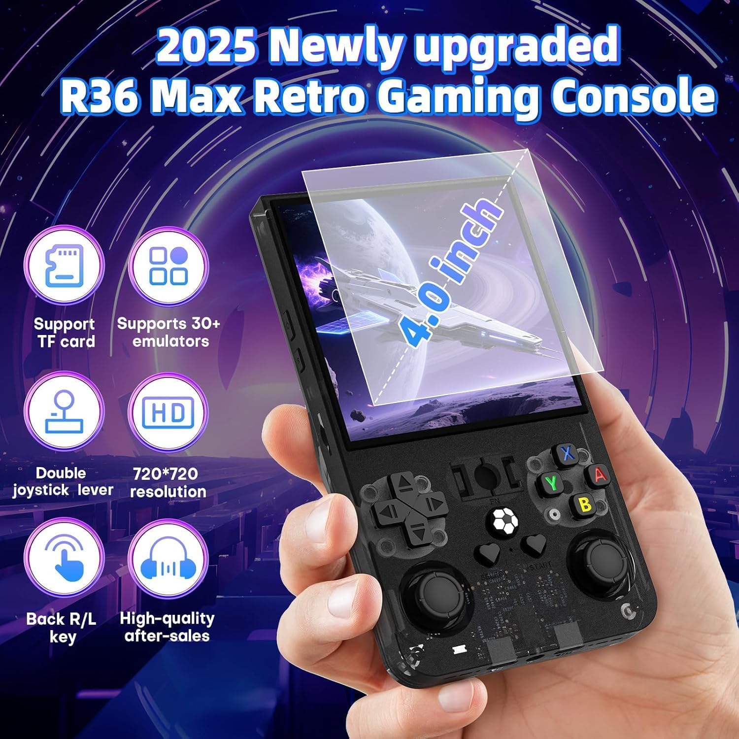 R36 Max Retro Gaming Console, Retro Handheld Console 4.0'' Screen Linux System, 64G TF Card, 4000mAh Rechargeable Portable Pocket Arcade