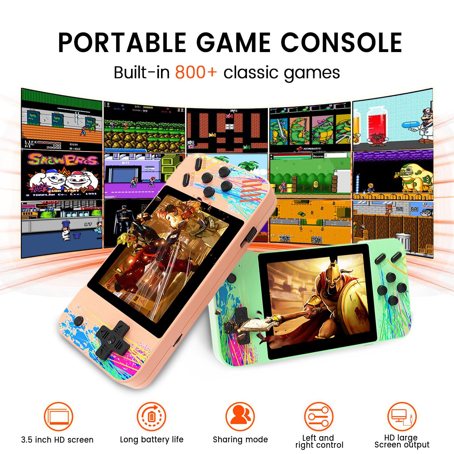 3.5" HD Screen Handheld Game -Preloaded 800 Retro Video Games, 2025 New Portable Gaming Player for Birthday Home Travel Xmas Gift (Blue)