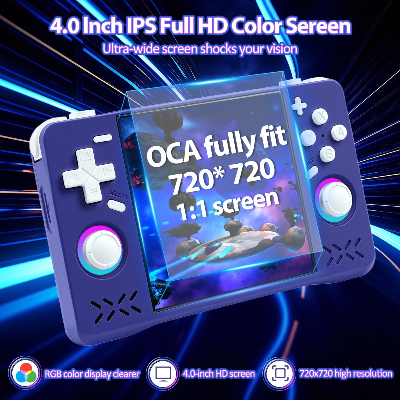 Upgraded XF40H Handheld Game Console, Retro Gaming Console Preloaded Classic Games with Multiple Emulators, 4.0 Inch 4K HD IPS Screen Open Source Linux System, Pocket Video Gaming (Black-128G)