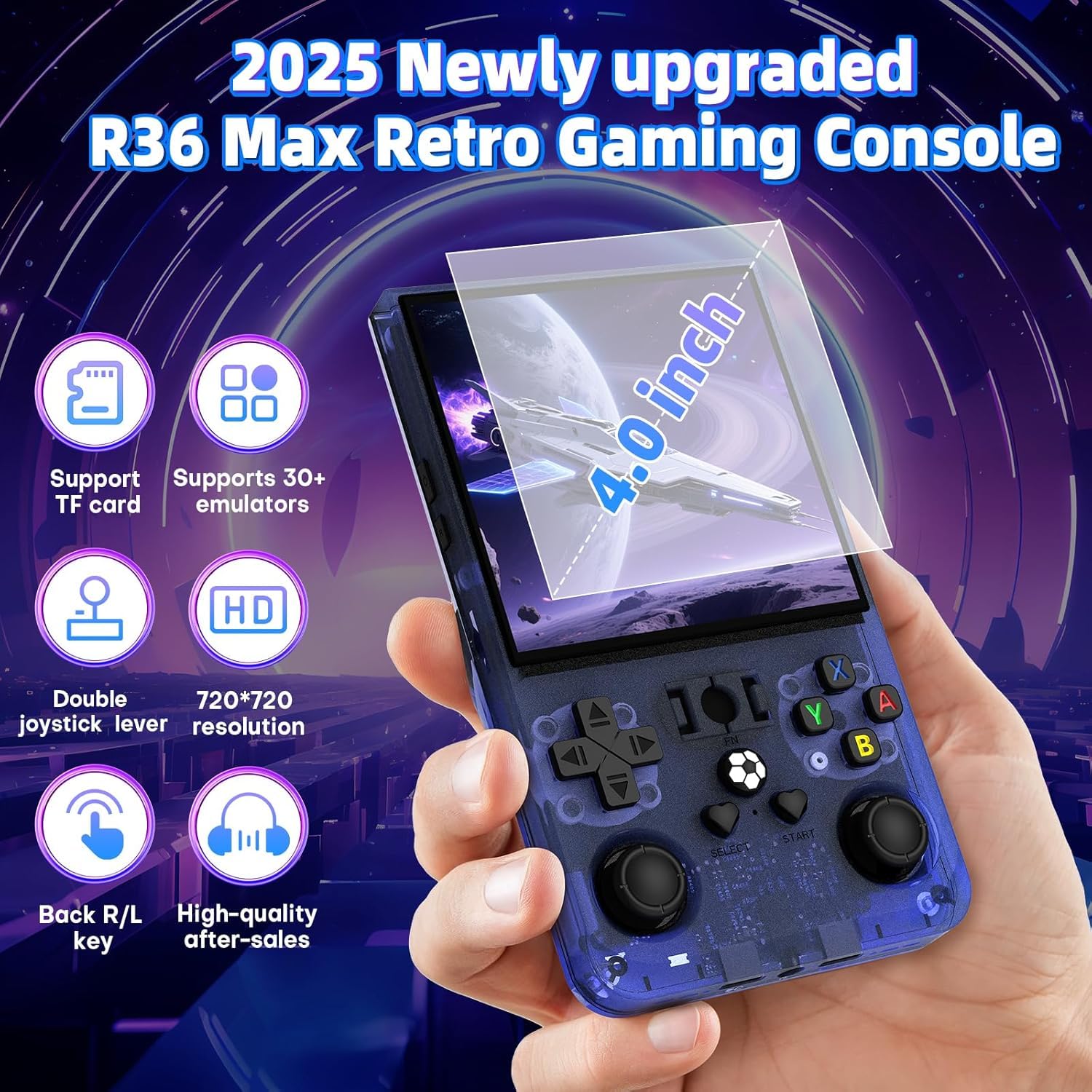 R36 Max Retro Gaming Console, Retro Handheld Console 4.0'' Screen Linux System, 64G TF Card, 4000mAh Rechargeable Portable Pocket Arcade