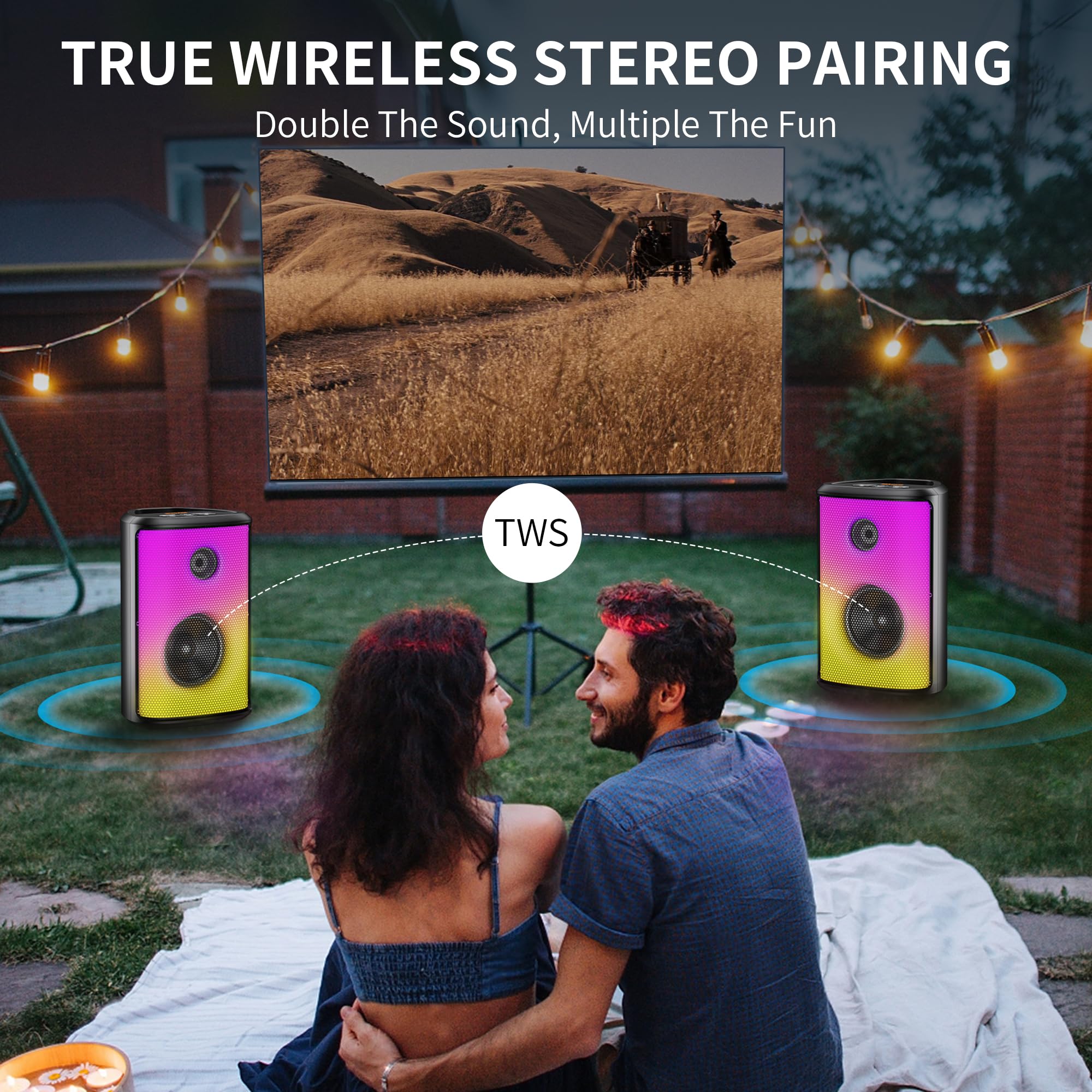 BUGANI Loud Bluetooth Speaker, 80W Portable Wireless Speakers with Punchy Bass and Loud Sound, LED Lights, 15H Playtime, IPX6 Waterproof, Support AUX/TF Card/USB, Big Party Speaker for Outdoor