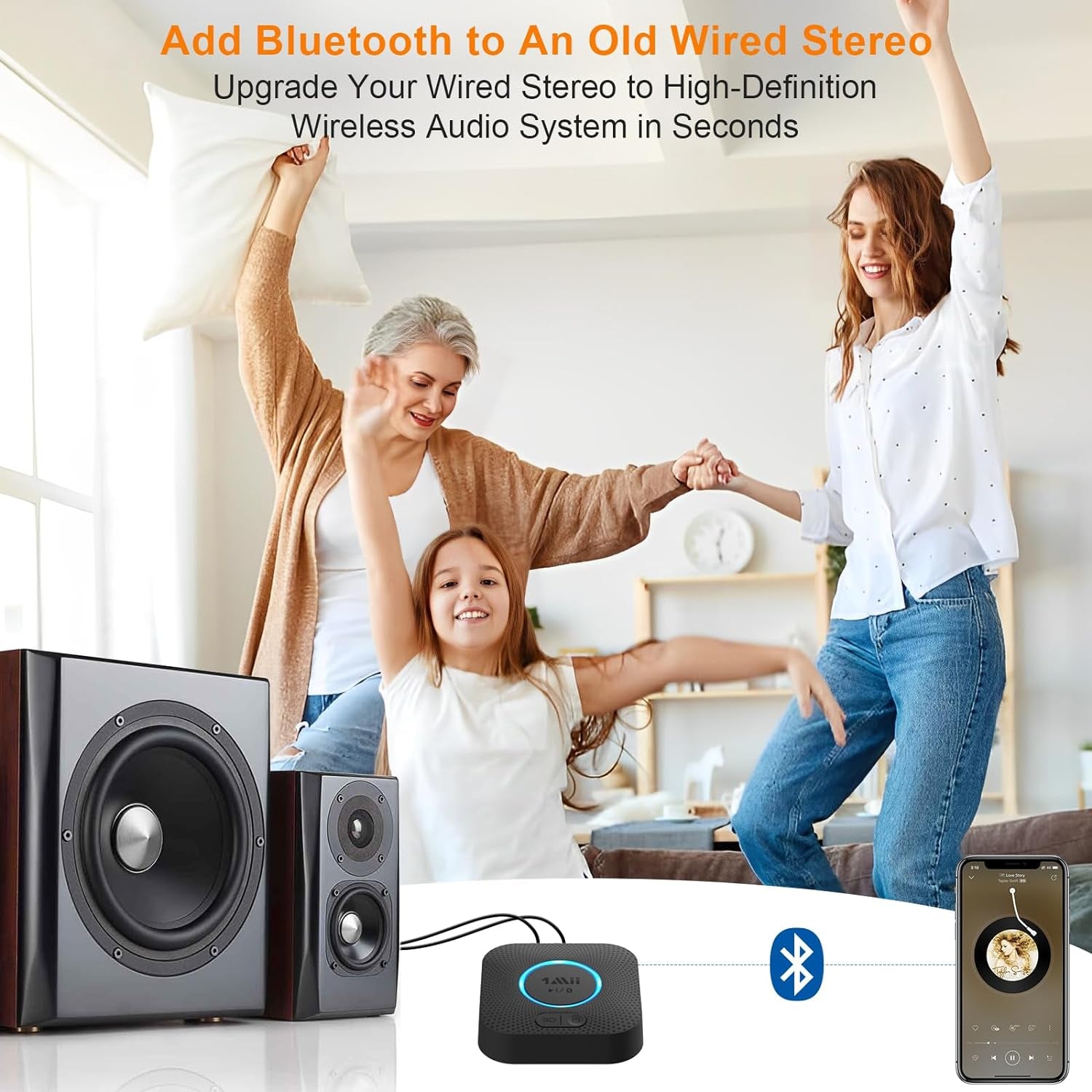 [Upgraded]  B06 plus Bluetooth Receiver, Hifi Wireless Audio Adapter, Bluetooth 5.3 Receiver with 3D Surround Aptx HD Aptx Adaptive for Home Music Streaming Stereo System